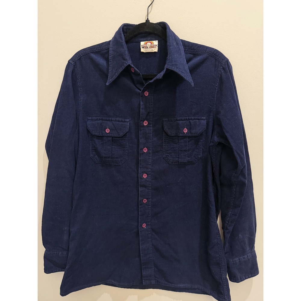 Vintage Saturdays Men's Large Blue 100% Cotton Corduroy Shirt 70s Retro